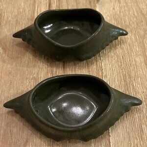Hall Pottery Deviled Crab Baking Dish GREEN Butter Cup Ceramic #232 Ramekin (2)